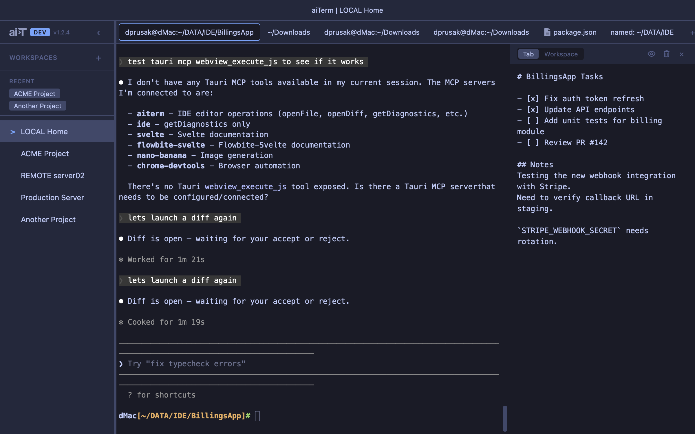 Per-tab notes panel in maiTerm